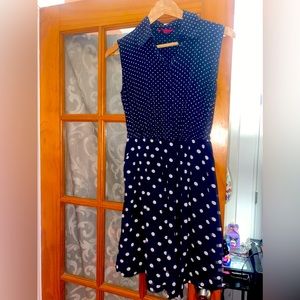 Merona Dark Blue White Polka Dot Dress